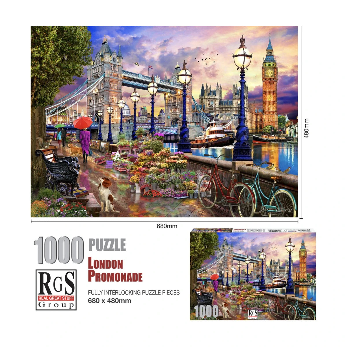 RGS London Promenade 1000pc puzzle finished size 680 x 480mm with product overview