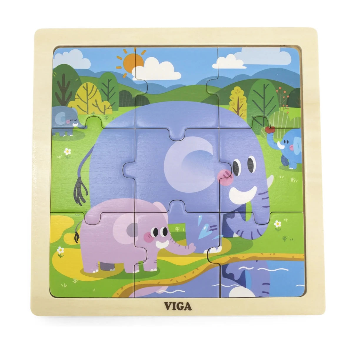 VIga Elephant Wooden Puzzle 9 Pcs