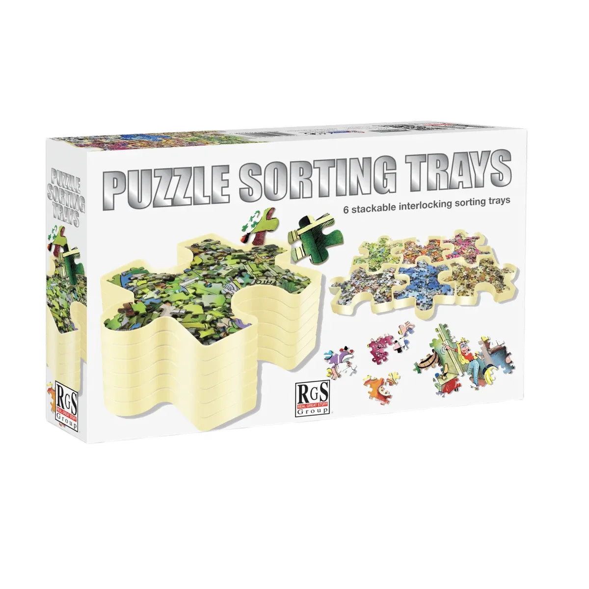 Puzzle sorting trays set of 6 stackable interlocking trays in retail box (jigsaw puzzle accessory)