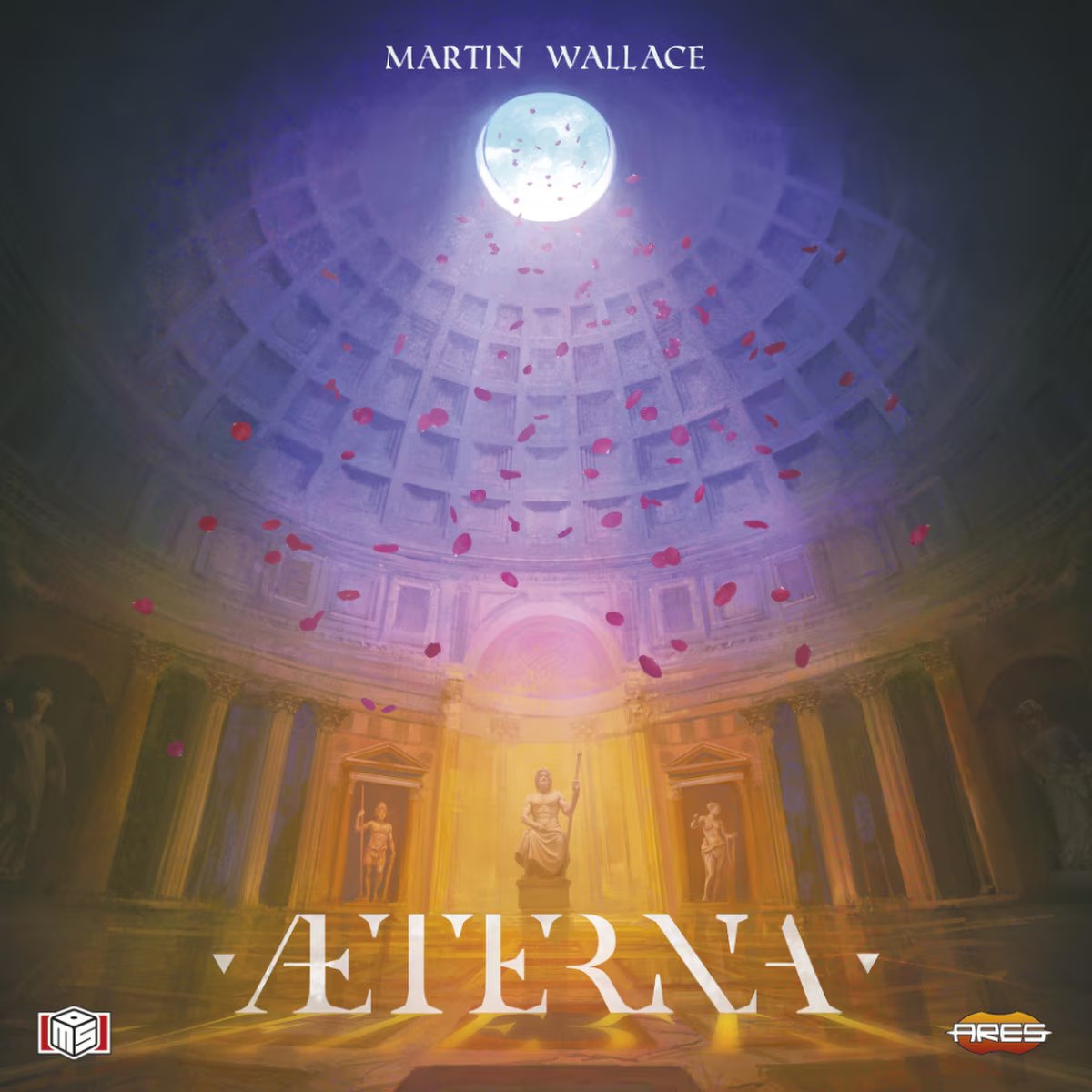 Aeterna ancient Rome strategy board game box front with Roman dome artwork