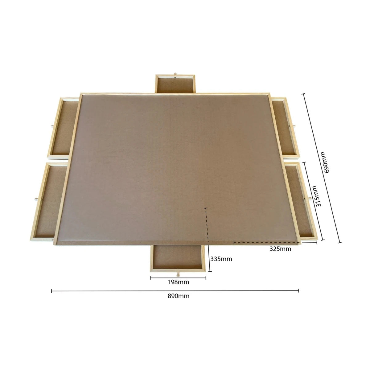Rotating puzzle board size guide showing product dimensions 89 x 68 x 3.3 cm and large build surface for up to 1500 pieces