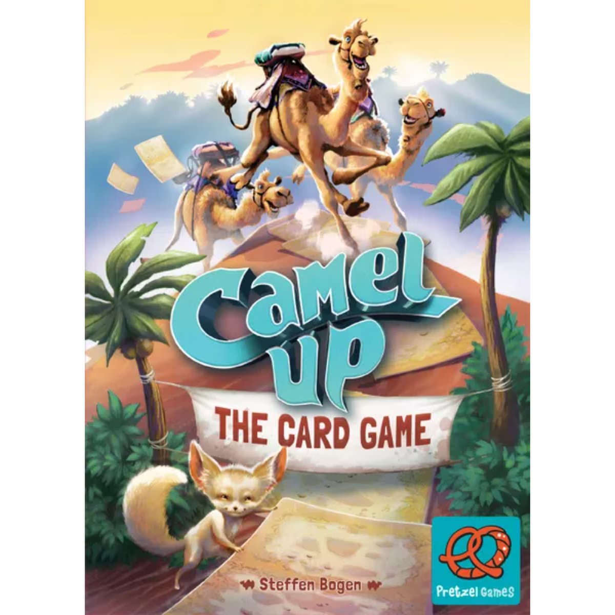 Camel Up The Card Game front cover close-up with desert camel racing artwork