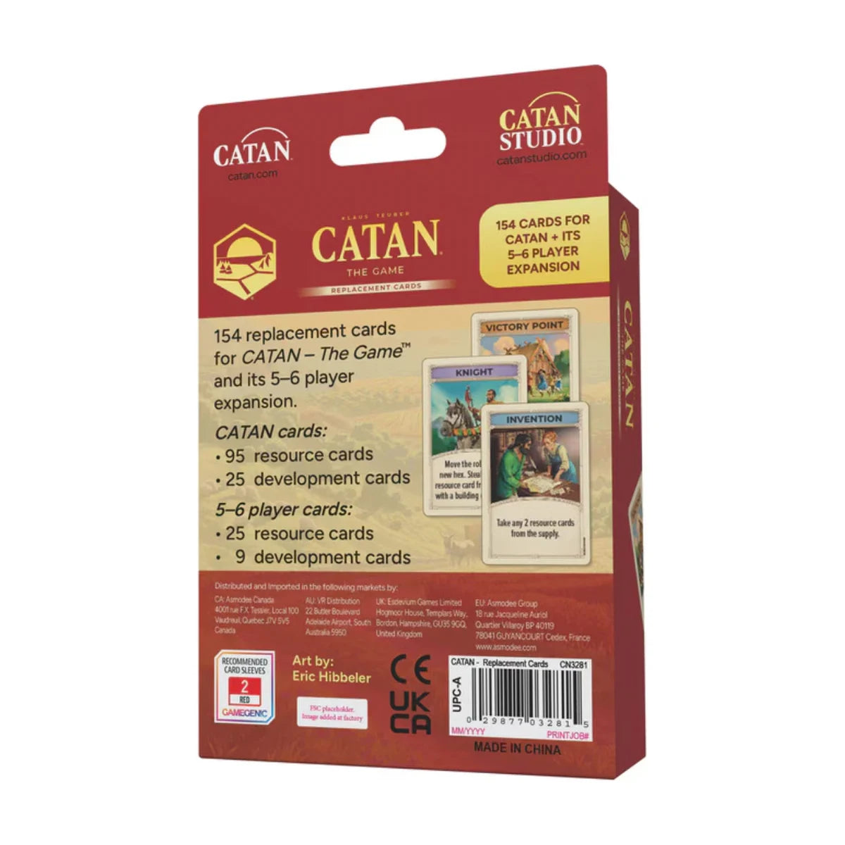 Back of CATAN replacement cards pack showing contents and compatibility details