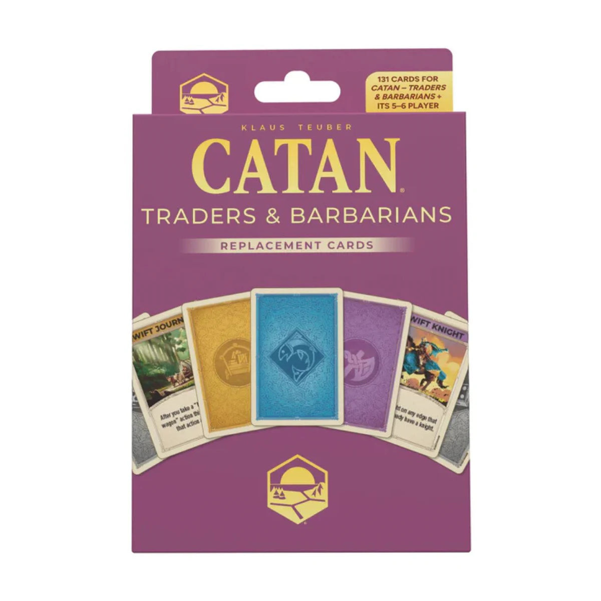 CATAN Traders and Barbarians replacement cards front box with 131 cards for the expansion and 5 to 6 player expansion