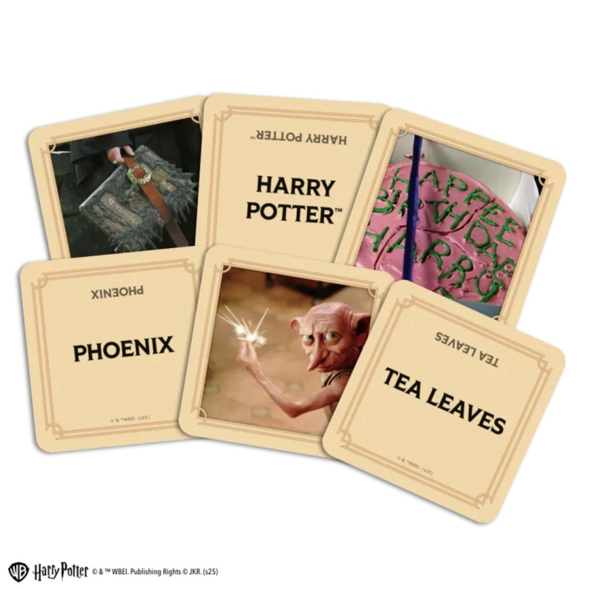 Codenames Back to Hogwarts card game close-up of Harry Potter themed word and picture cards