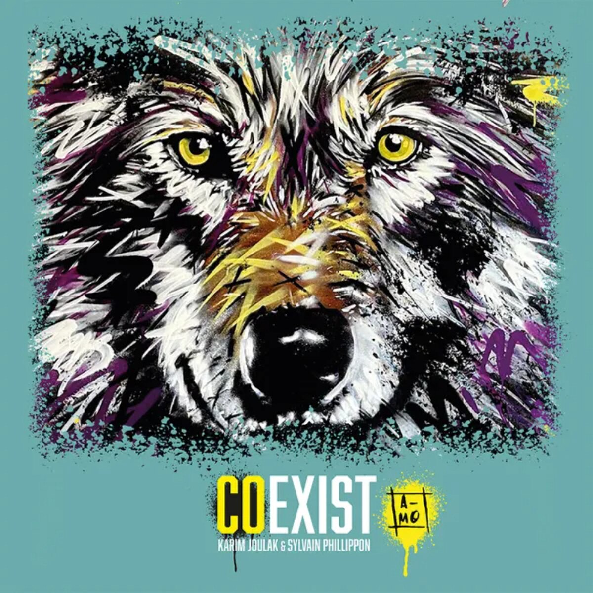 Coexist board game wolf artwork cover by A-MO for nature and wildlife conservation game