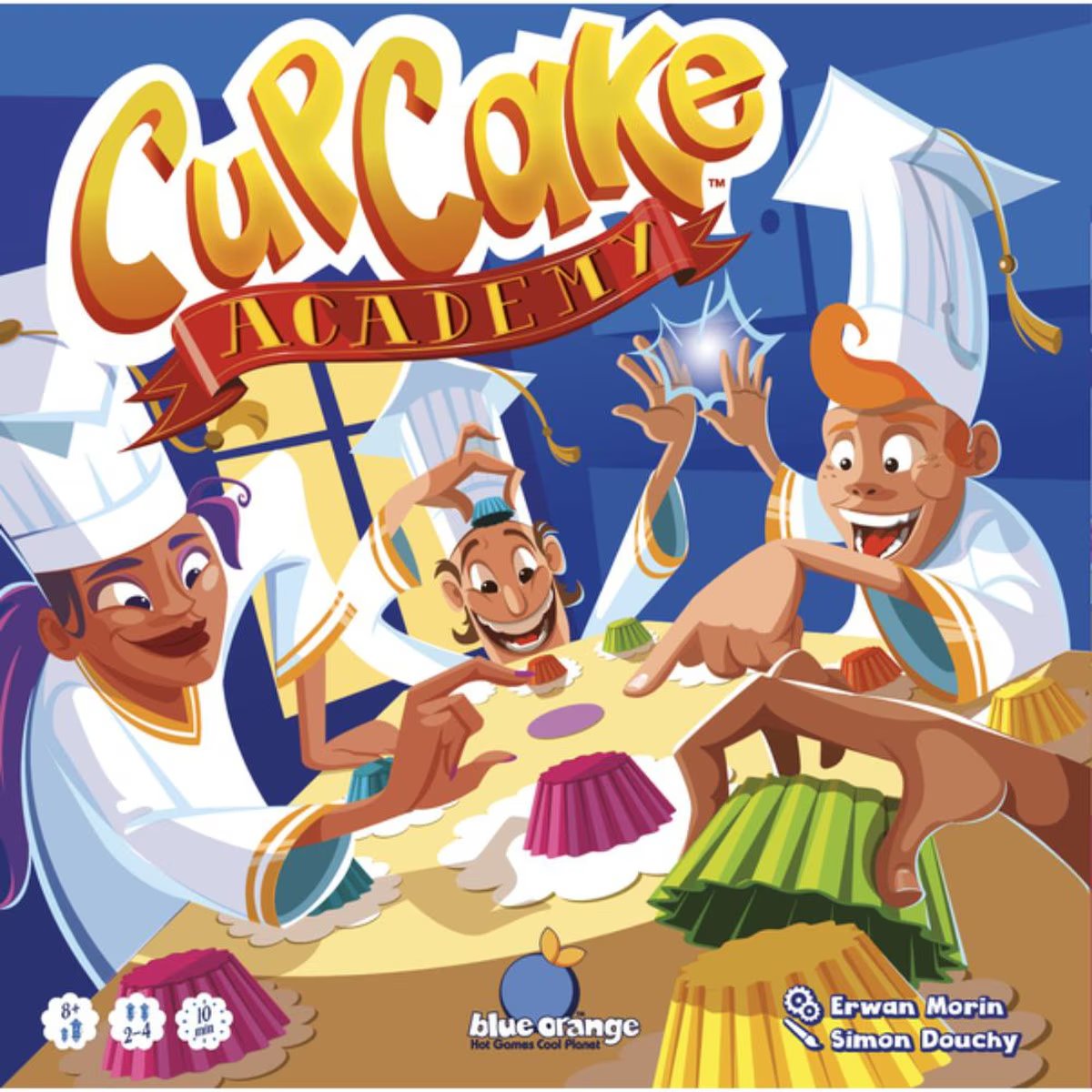 Cupcake Academy cover art showing pastry chefs arranging colourful cupcake cups