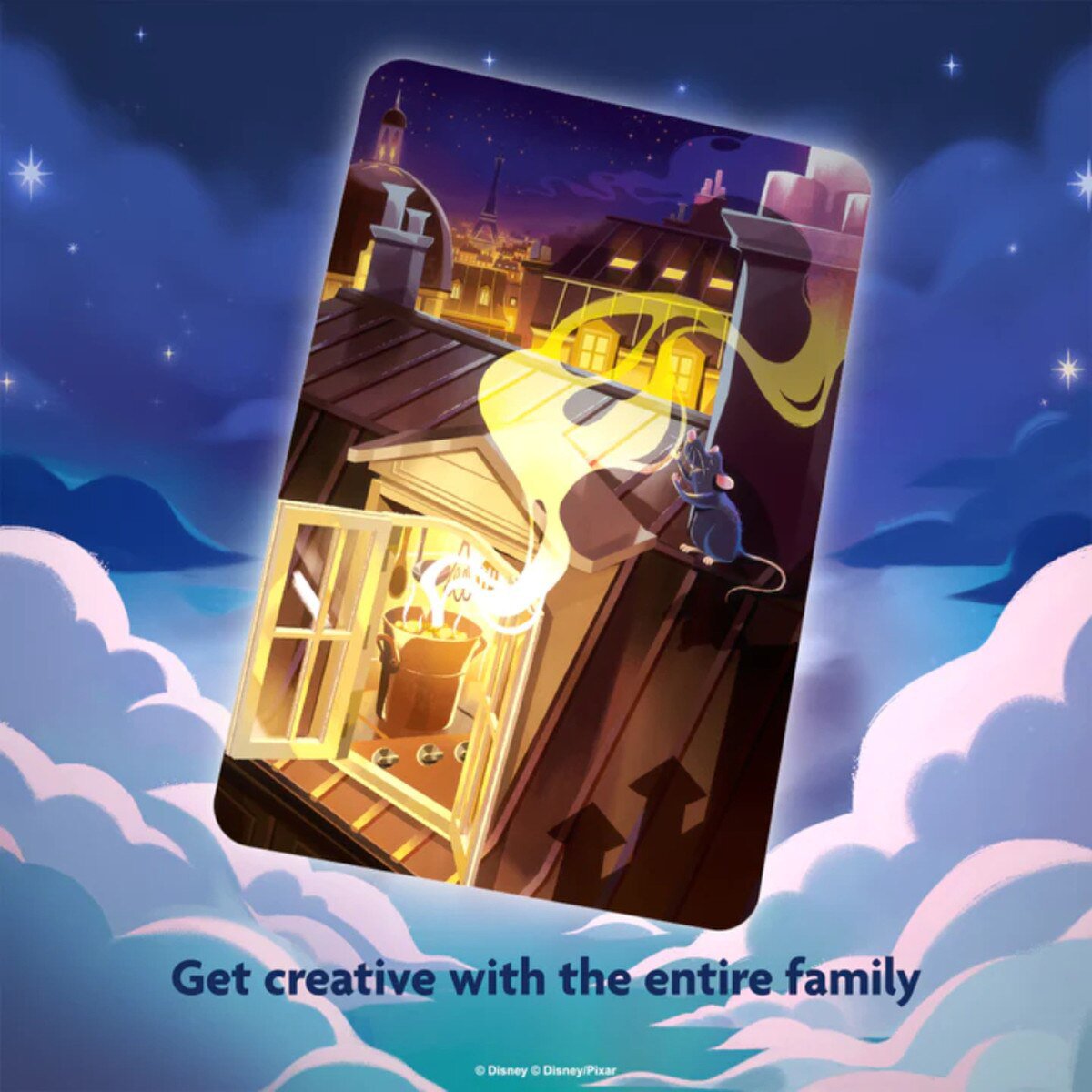 Dixit Disney Edition family creativity image showing Disney inspired storytelling card gameplay