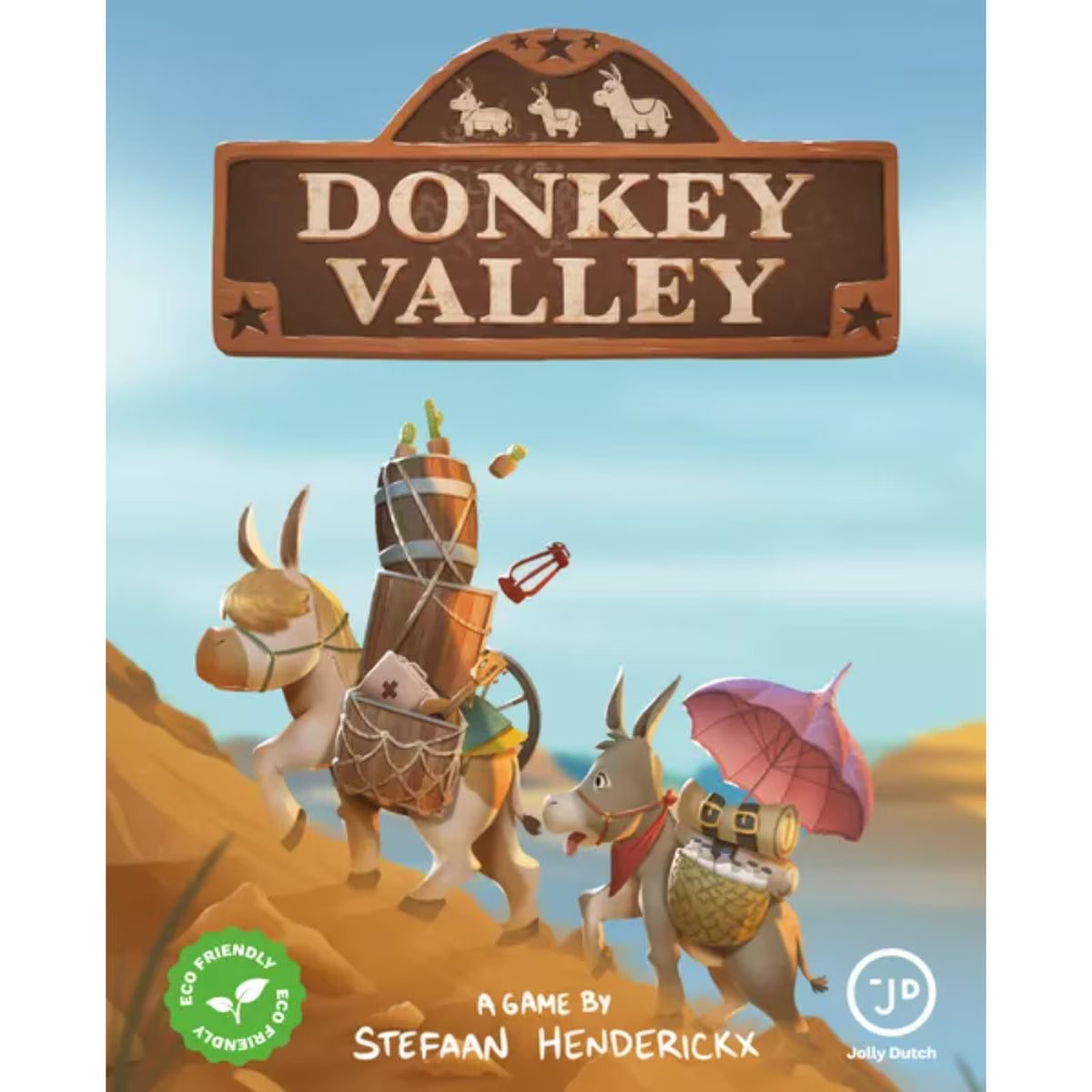 Donkey Valley Card Game cover artwork showing two pack donkeys climbing through a canyon