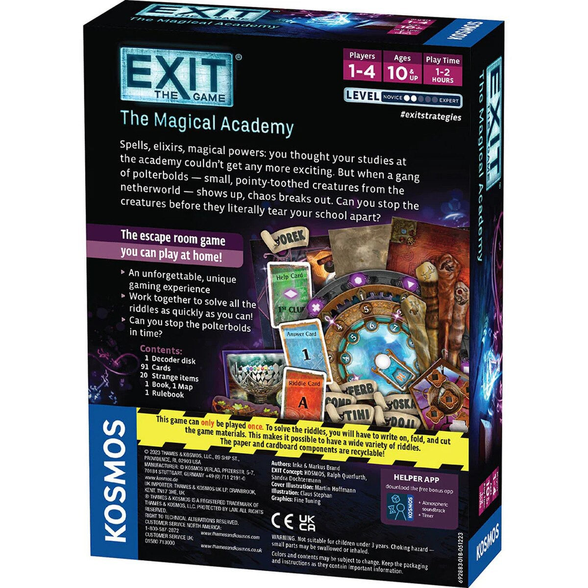 EXIT The Magical Academy box back with contents and game overview