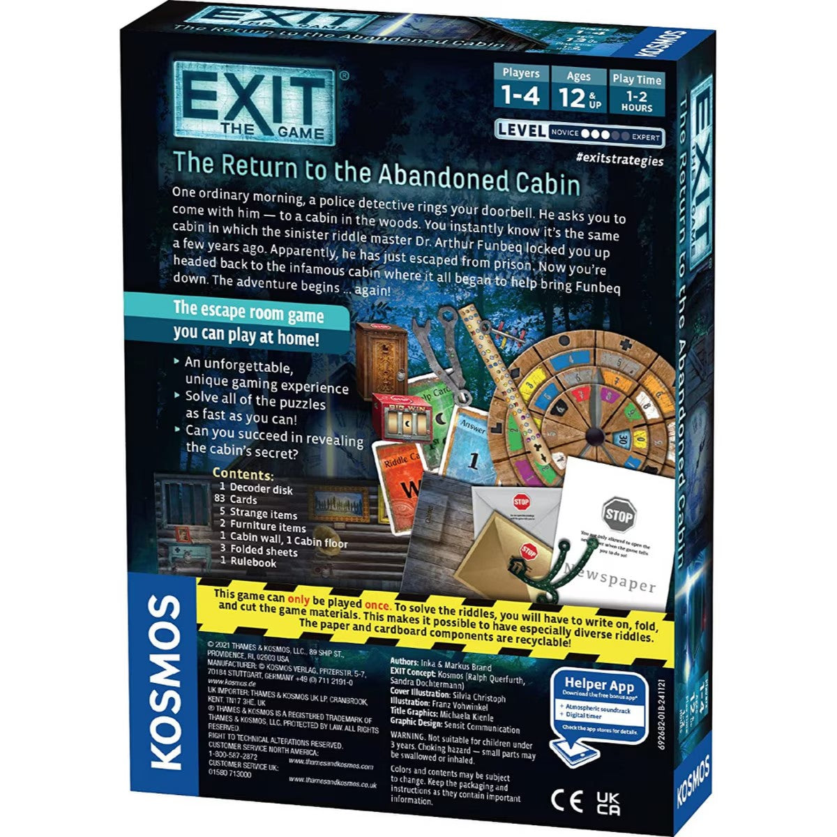 EXIT The Return to the Abandoned Cabin box back with contents and game overview