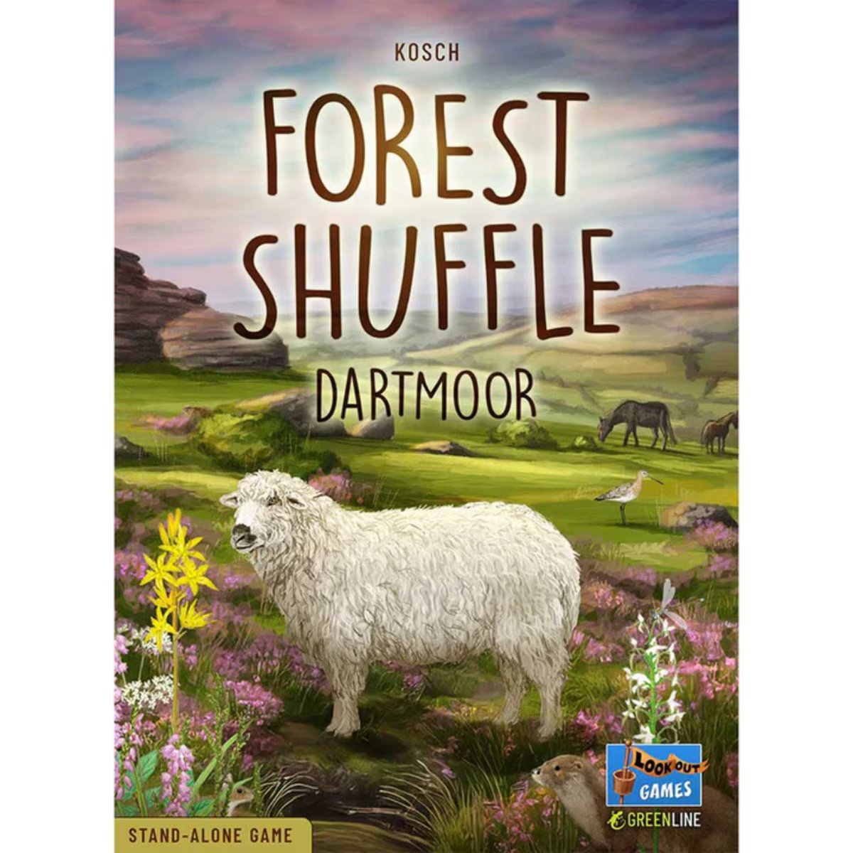 Forest Shuffle Dartmoor strategy card game box with sheep moorland landscape and nature themed artwork