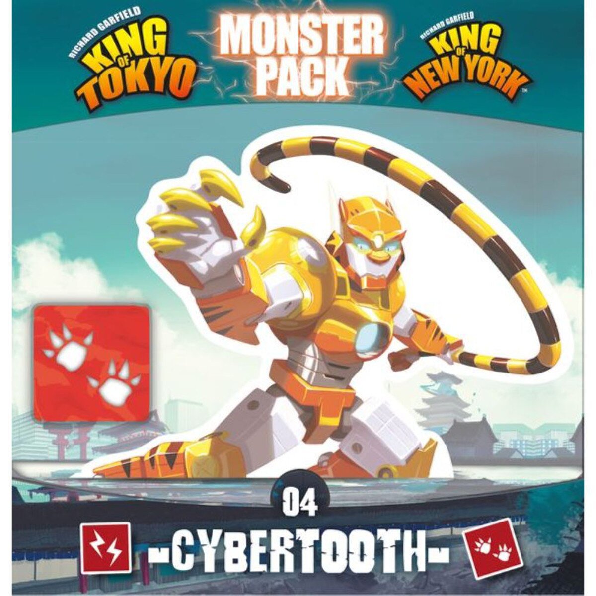 King of Tokyo Cybertooth Monster Pack cover art showing the transforming robot tiger monster for King of Tokyo and King of New York