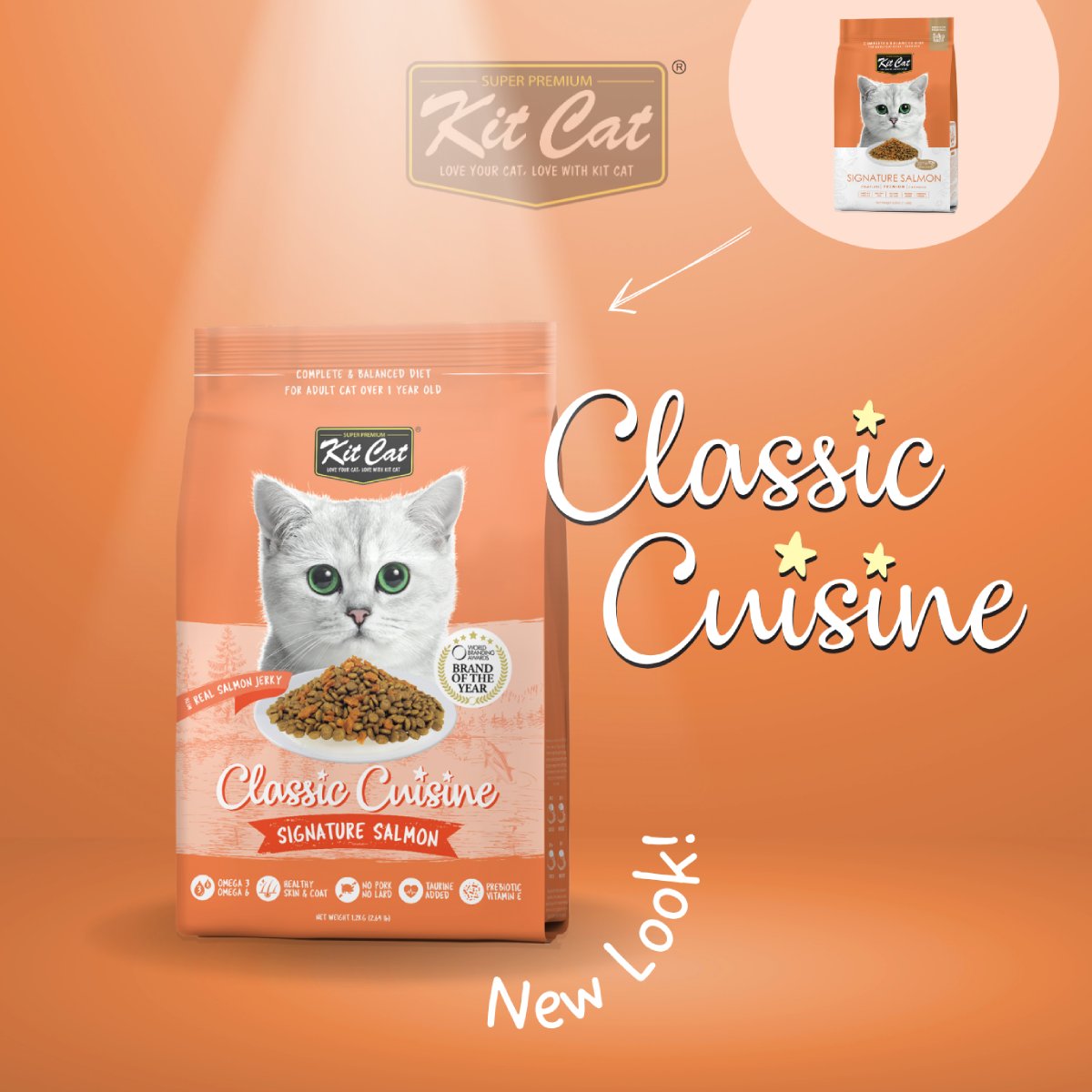 Kit Cat Classic Cuisine Signature Salmon adult dry cat food range graphic