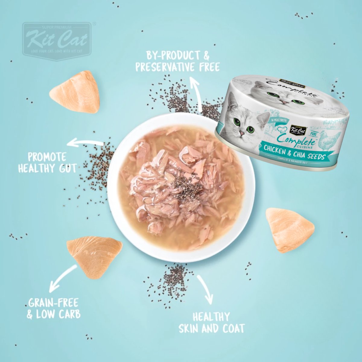 Kit Cat Complete Cuisine Chicken and Chia Seeds product benefits graphic