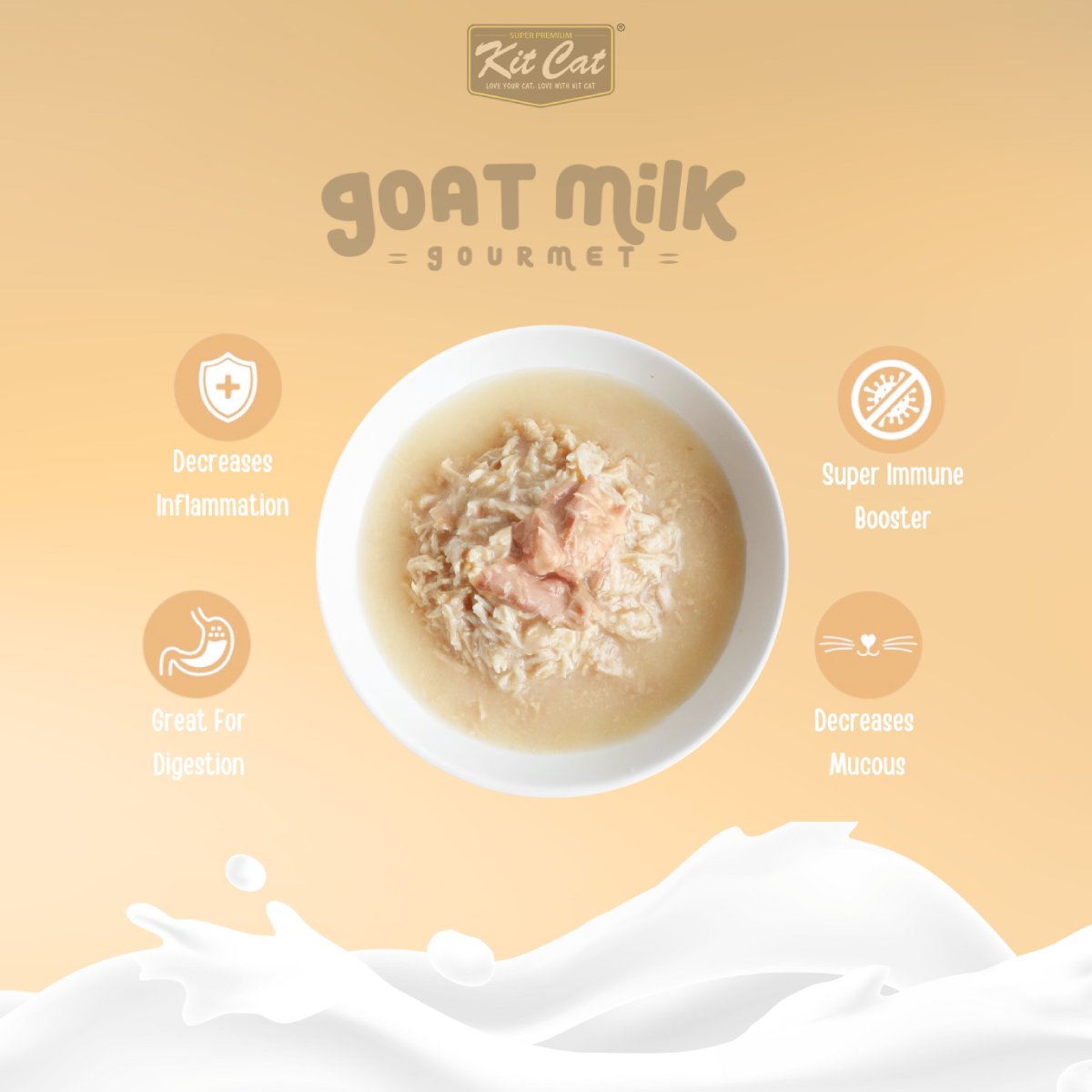 Kit Cat Goat Milk Gourmet chicken and salmon product benefits graphic