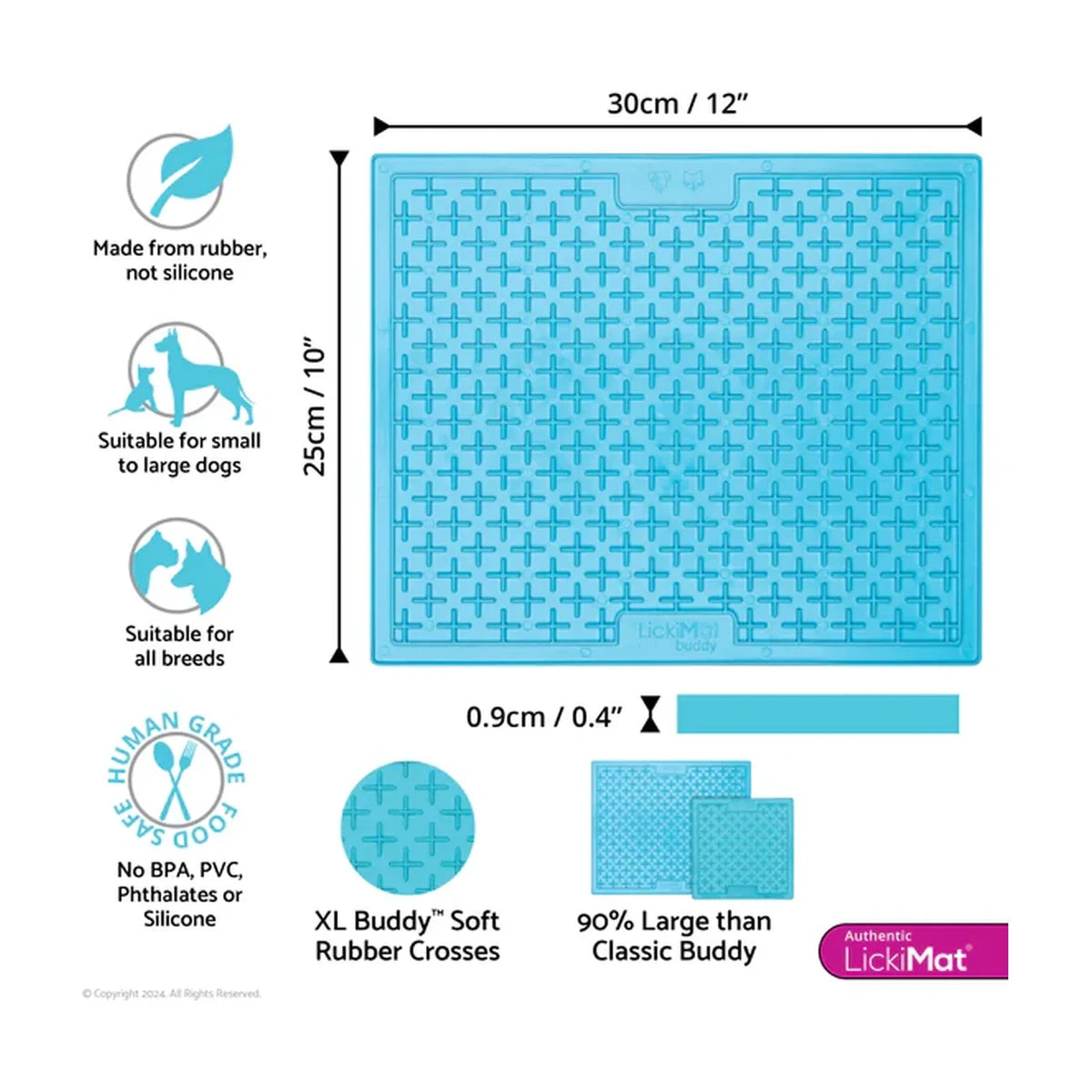 LickiMat Buddy XL turquoise dimensions size guide extra large slow feeder lick mat for dogs