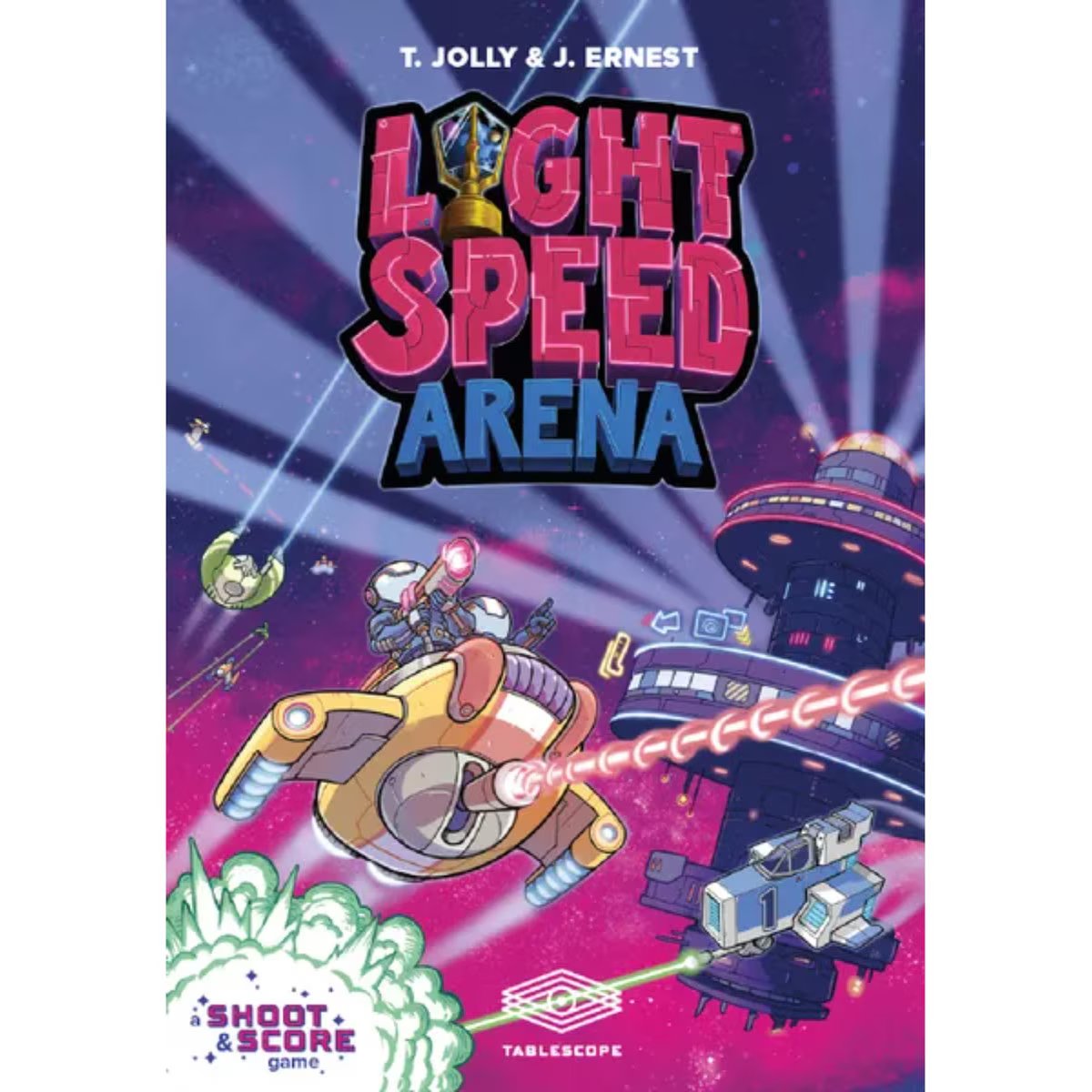 Light Speed Arena real-time sci-fi card game box front with spaceships and laser battle artwork