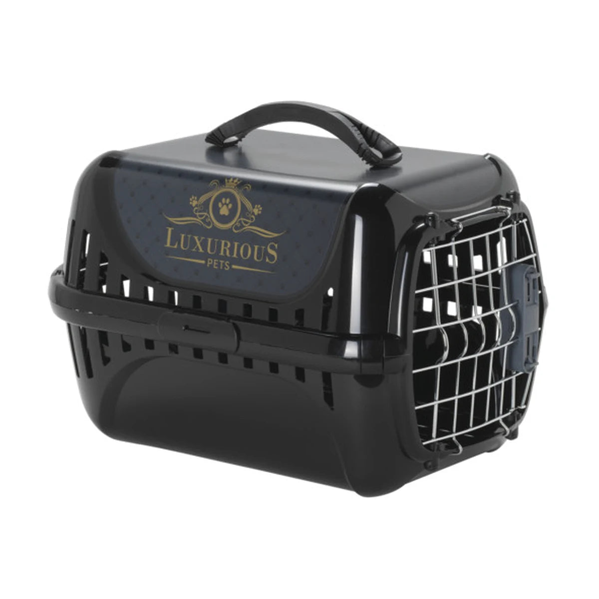 Moderna Trendy Runner Luxurious black plastic cat carrier with spring-lock door, ventilation openings and top handle