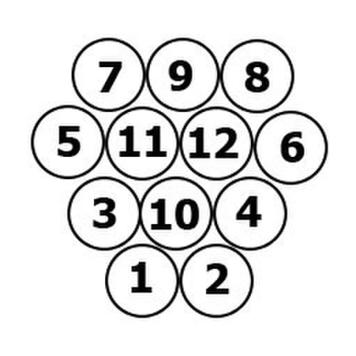 Mölkky Original starting layout showing the numbered wooden pins from 1 to 12