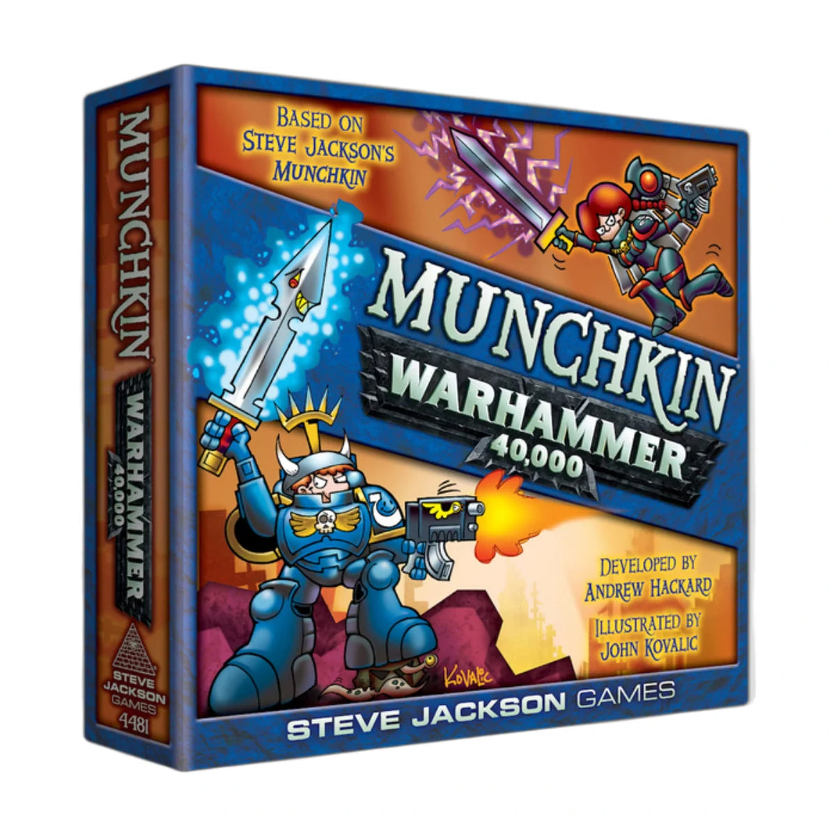 Munchkin Warhammer 40,000 card game box by Steve Jackson Games featuring illustrated Warhammer 40,000 Munchkin characters