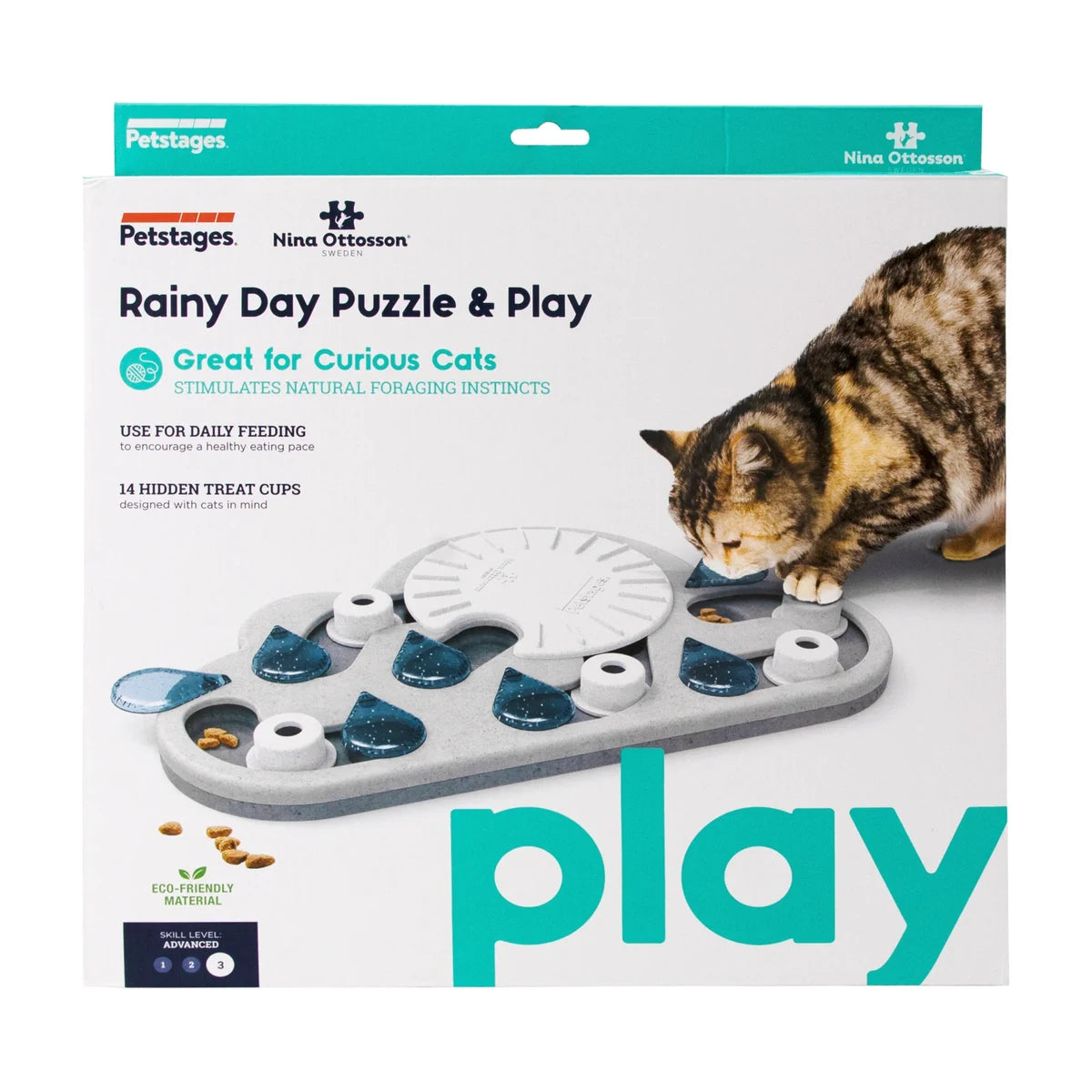 Packaging of Nina Ottosson Cat Rainy Day Puzzle and Play Level 3 cat puzzle