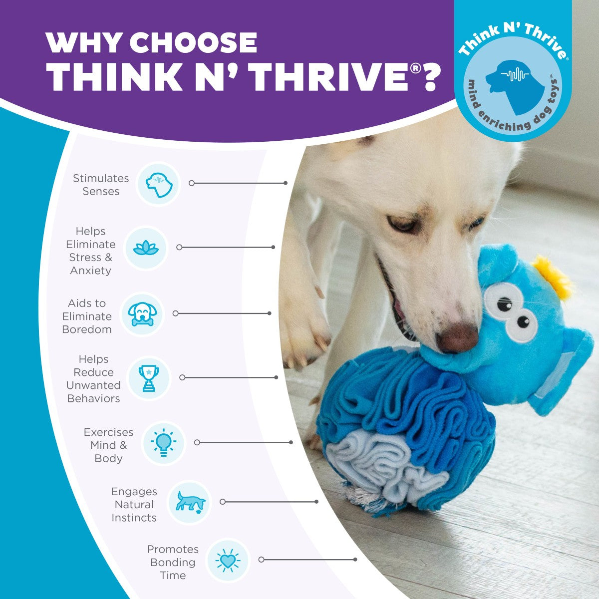 Nina Ottosson Stuff N Snuffle Elephant blue enrichment toy supporting mental stimulation and boredom relief for dogs