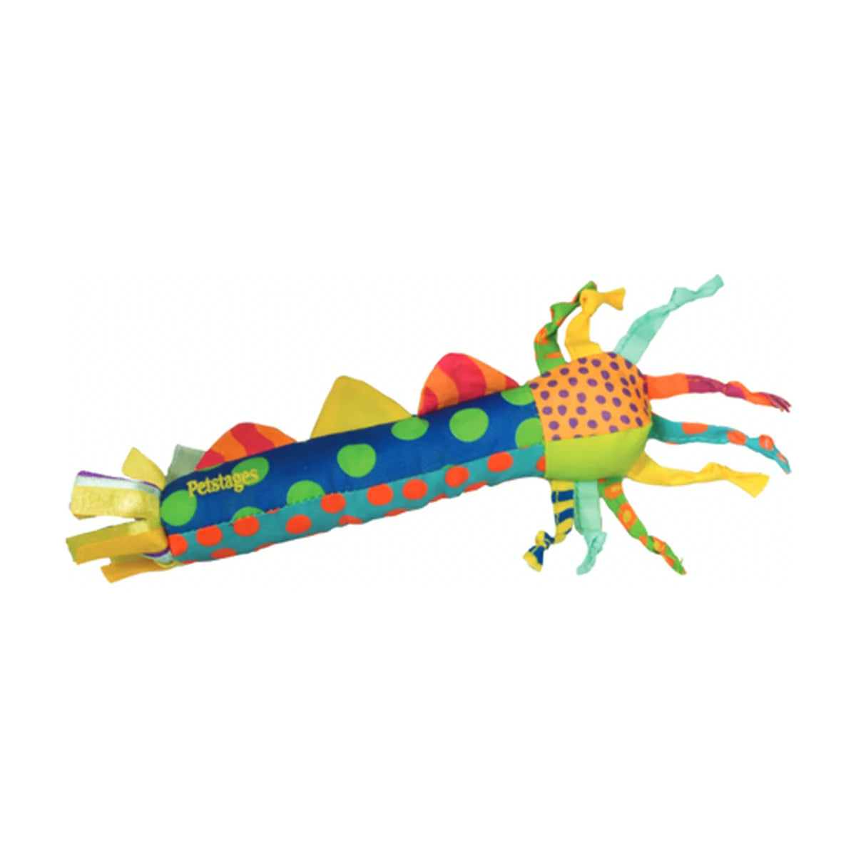 Colourful Petstages Cool Teething Stick puppy toy with fabric body, ribbons and streamers