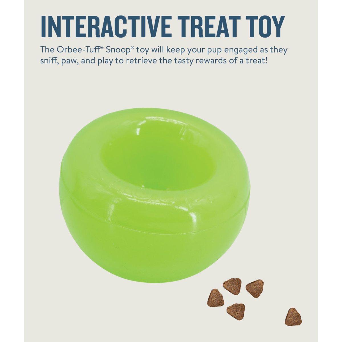 Green Petstages Planet Dog Snoop interactive treat toy with treats for slower eating and puzzle play