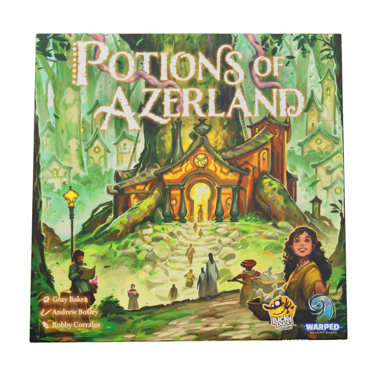 Potions of Azerland board game front box showing fantasy potion shop artwork