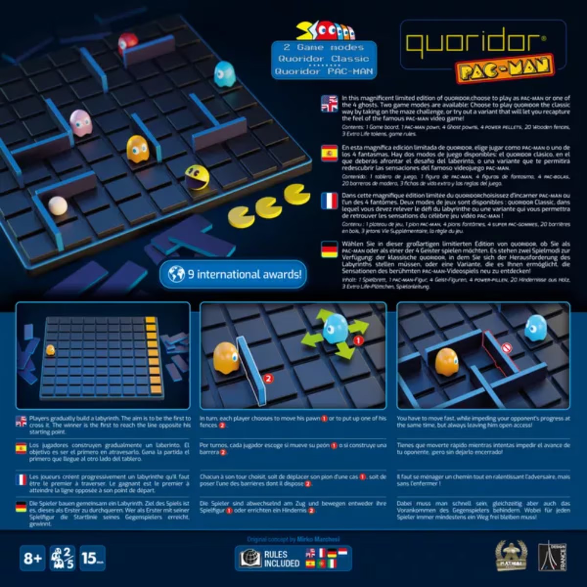 Quoridor Pac Man board game back of box with rules and features