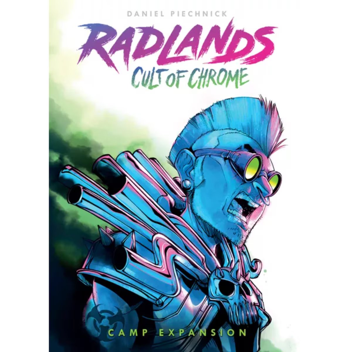 Radlands Cult of Chrome camp expansion cover art with chrome wasteland character