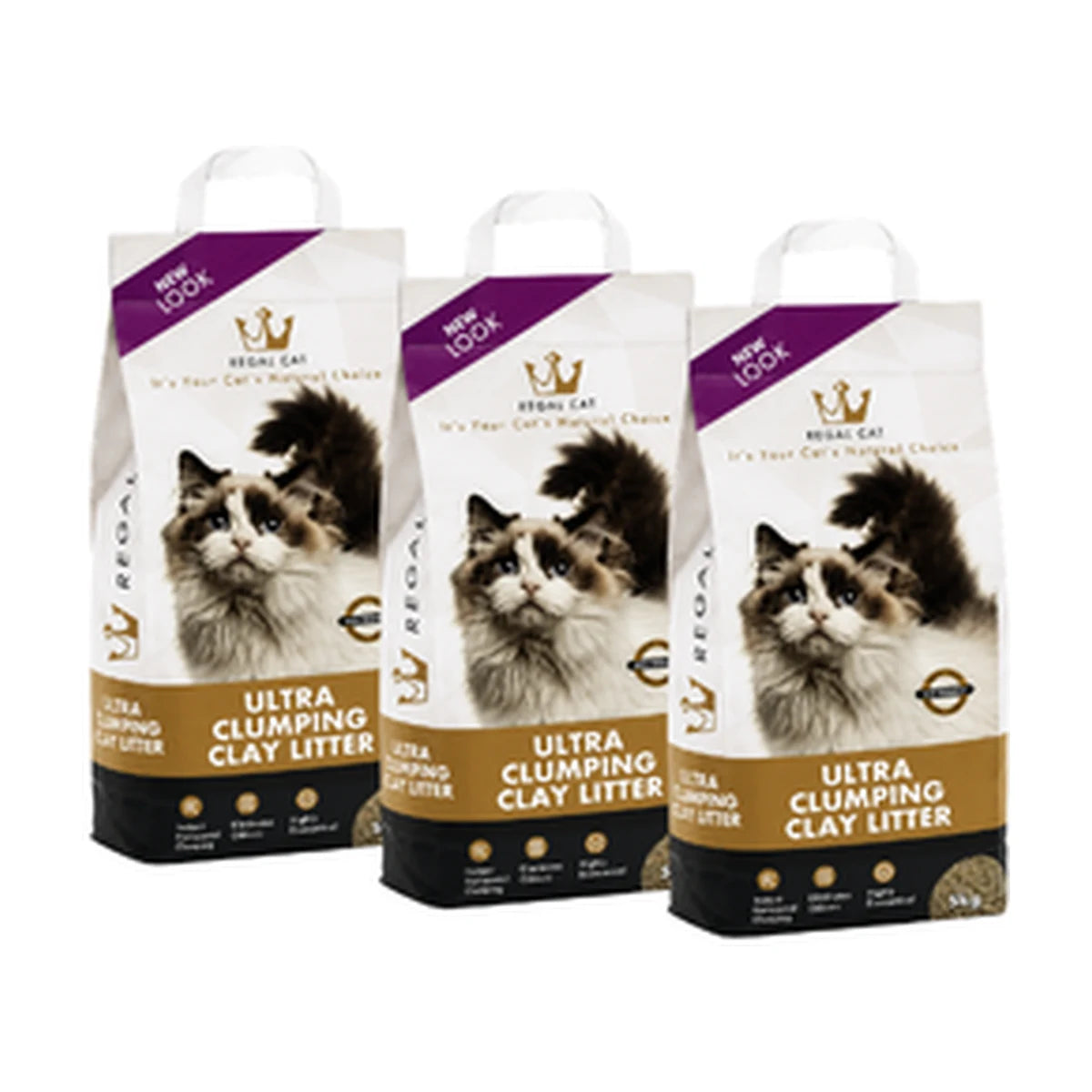 Regal Ultra Clumping Clay Cat Litter 5kg Buy 2 Get 1 Free offer with three 5kg bags