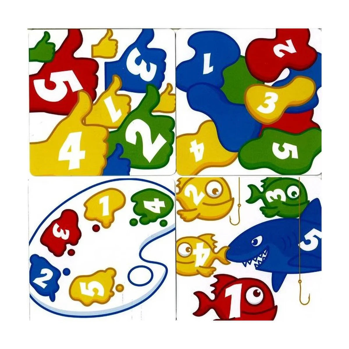 Rings Up family ring stacking game challenge cards showing colourful number patterns for fast matching play