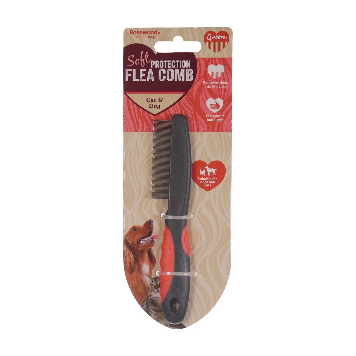 Rosewood Salon Grooming Soft Protection Flea Comb packaging for dogs and cats
