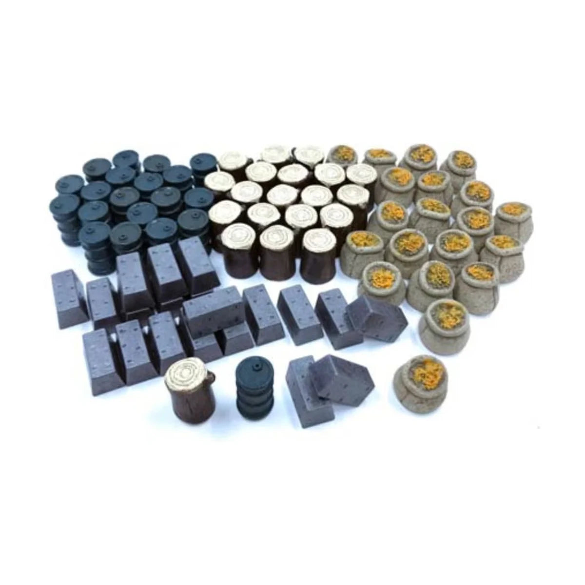 Scythe Realistic Resources premium token accessory with oil wood metal and food pieces for the Scythe board game