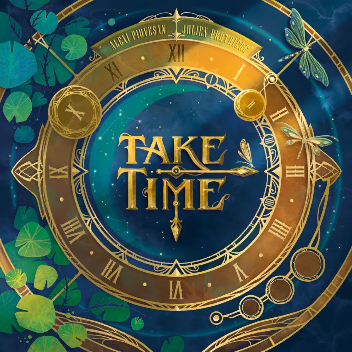 Take Time board game cover art with clock illustration