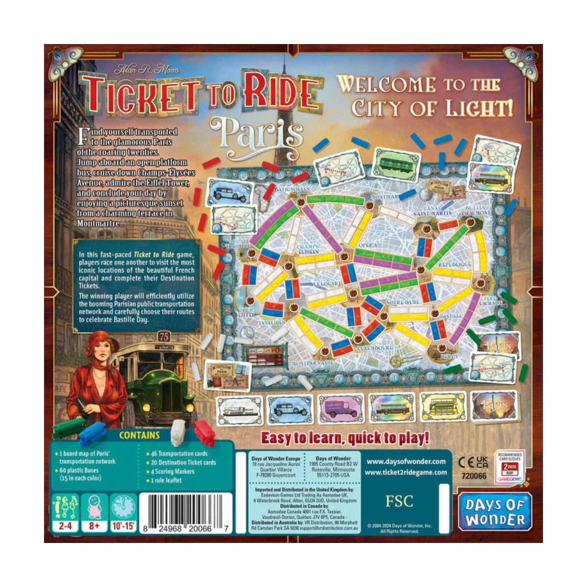 Ticket to Ride Paris back box with game overview features and contents