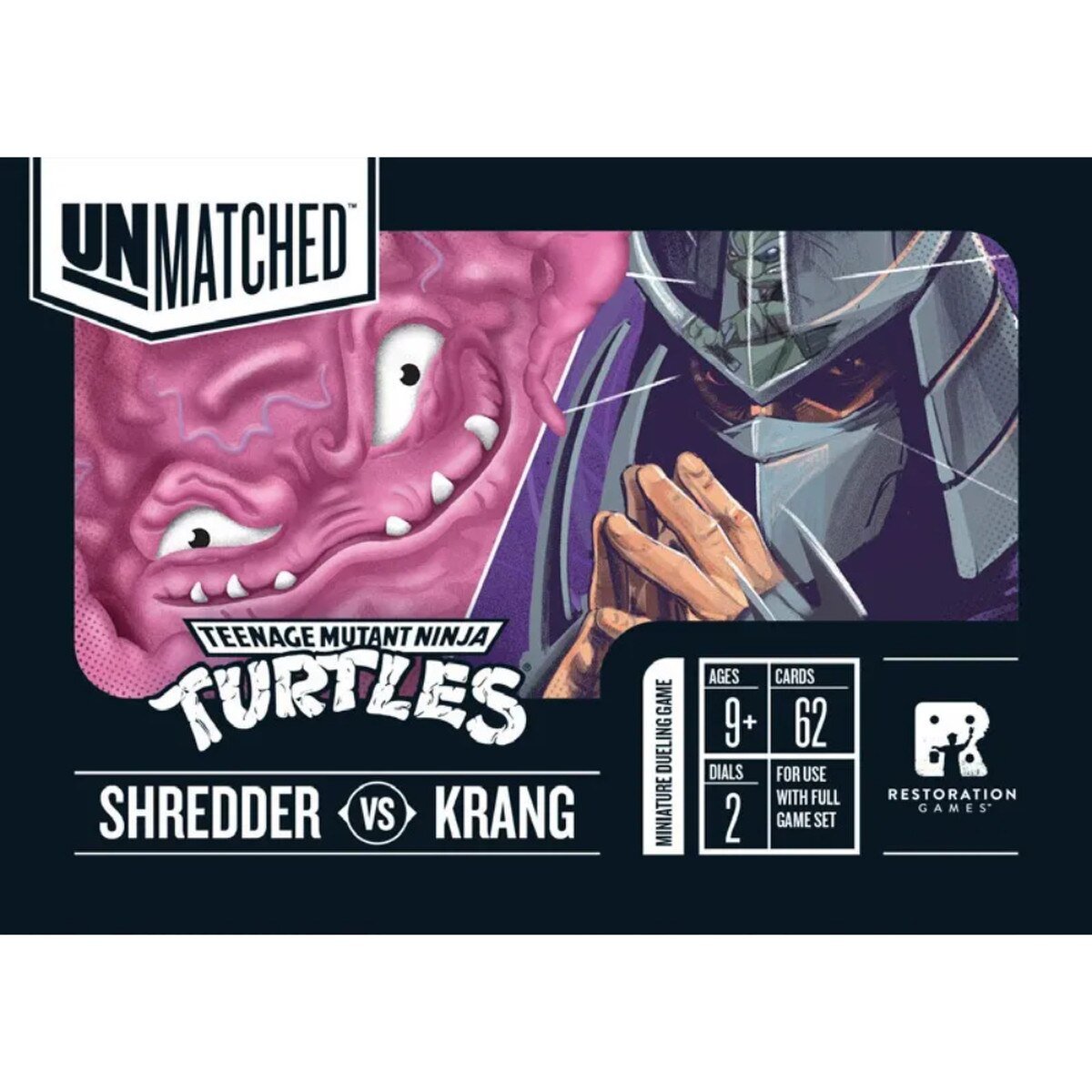 Unmatched Adventures TMNT Shredder vs Krang front artwork showing Shredder and Krang villain expansion