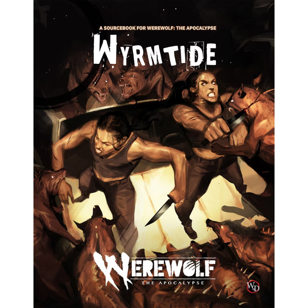 Wyrmtide sourcebook front cover for Werewolf The Apocalypse 5th Edition featuring Garou fighting monstrous enemies