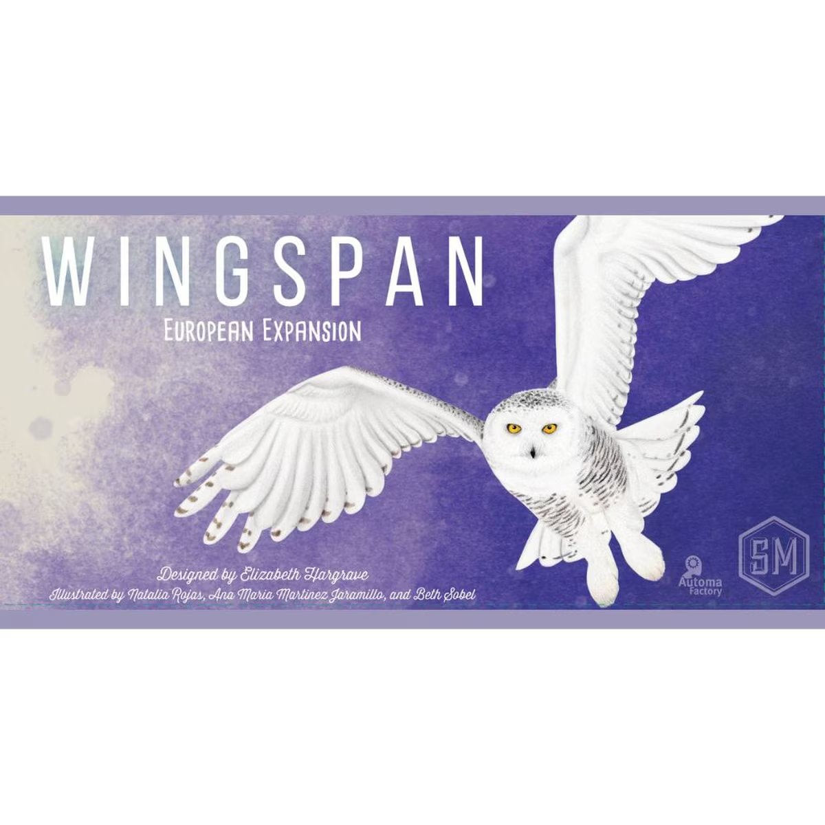 Wingspan European Expansion front artwork showing snowy owl and purple box design for European bird cards