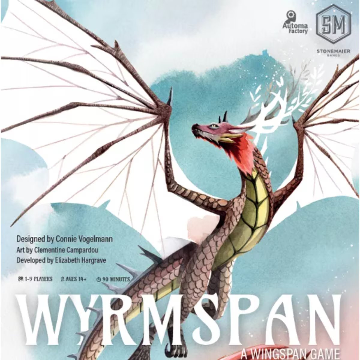 Wyrmspan strategy board game front cover close-up with dragon artwork