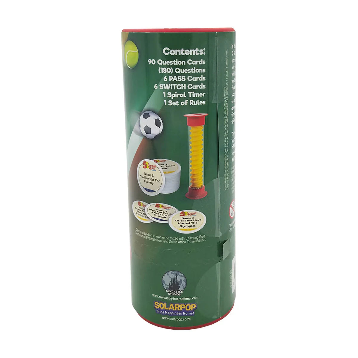 Back of 5 Second Rule South Africa Sport Travel Edition showing contents