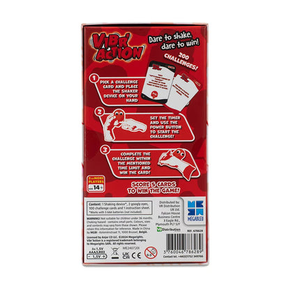 Vibr’Action box back showing how to play the Shaky vibrating challenge party game