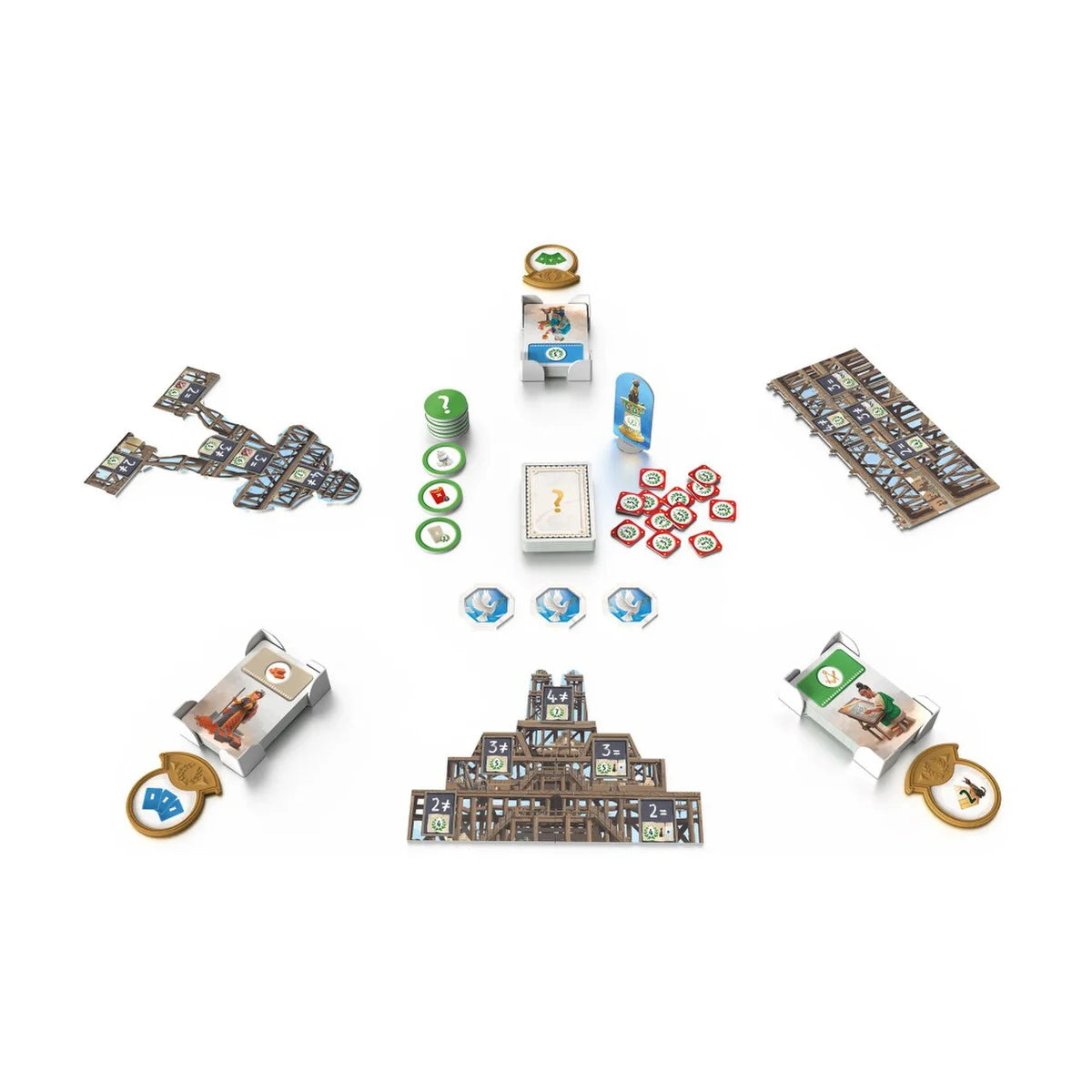 7 Wonders Architects Medals Expansion gameplay setup showing Medals cards Wonder pieces and tokens