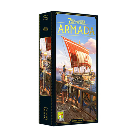 7 Wonders Armada Expansion New Edition angled box front showing sailing ship artwork by Repos Production