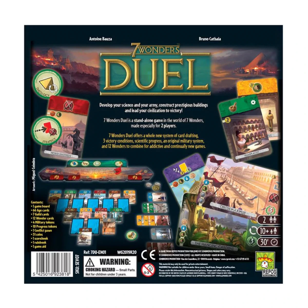 7 Wonders Duel board game back box with game details and contents