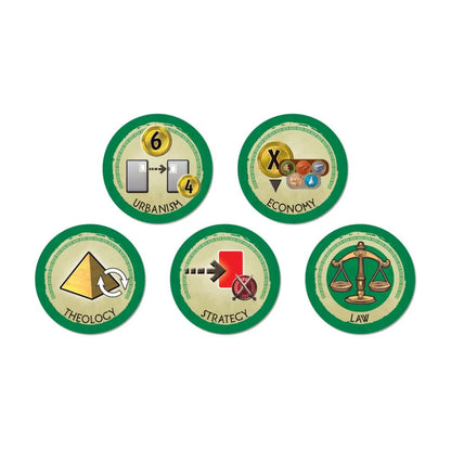 7 Wonders Duel progress tokens and wonder effect tokens
