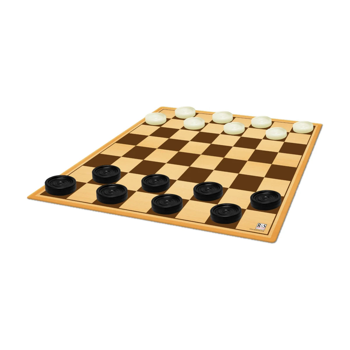 Draughts (checkers) board setup with playing pieces – classic 2-player strategy game