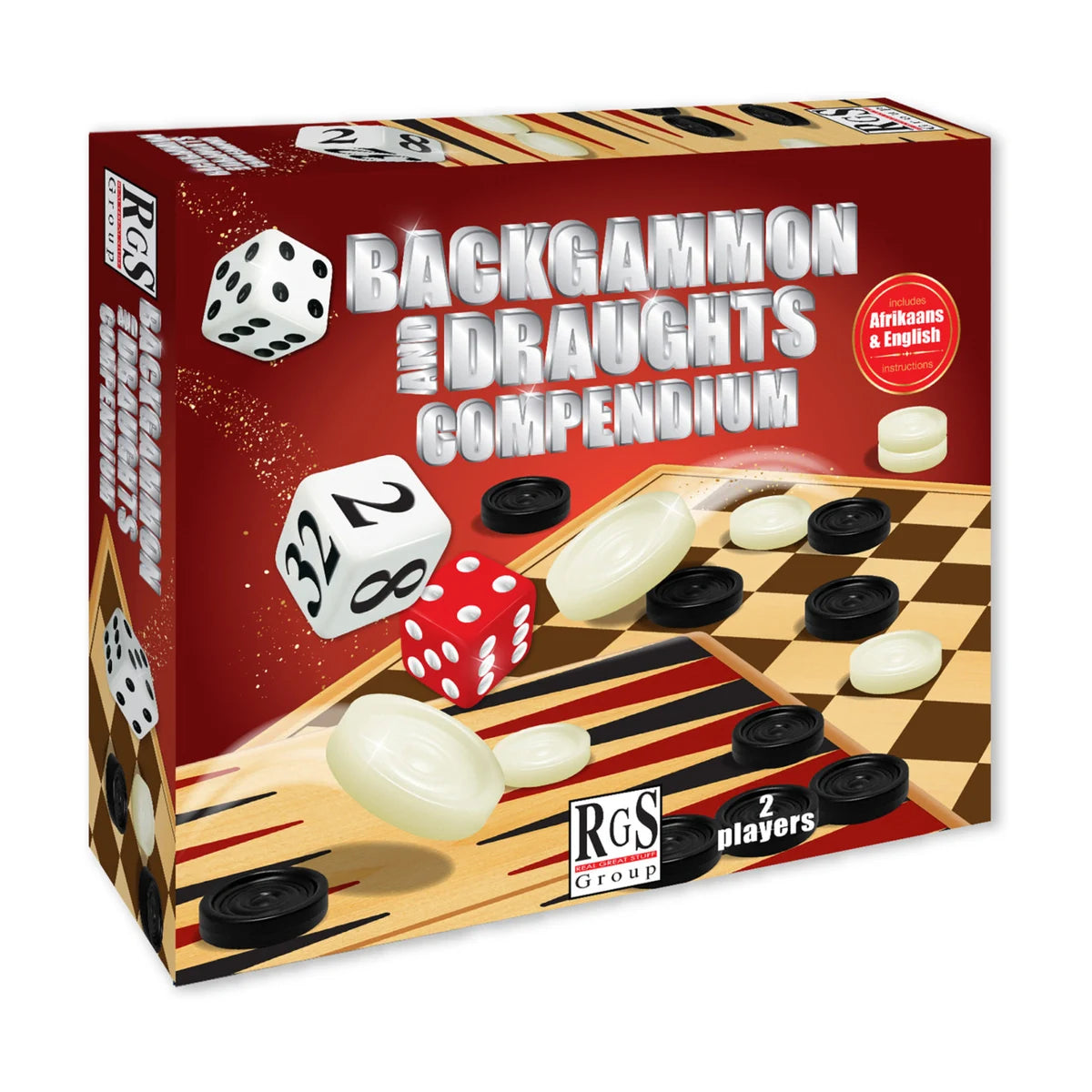 Backgammon and draughts (checkers) 2-in-1 game set box – reversible board compendium
